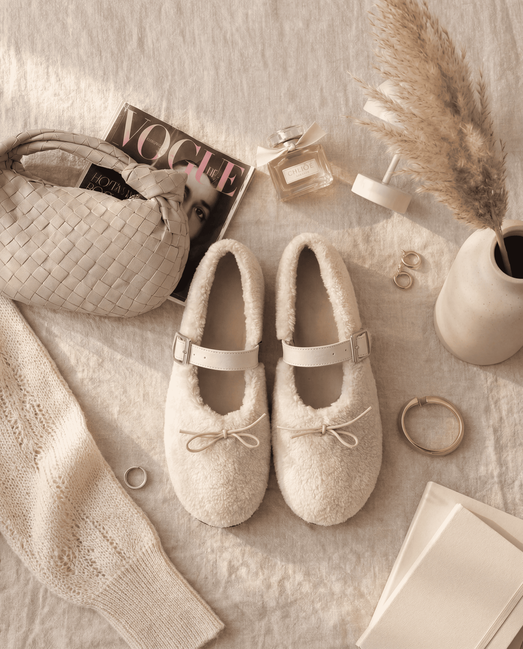 FLUFFY Ballet Flats — White Eco Fur