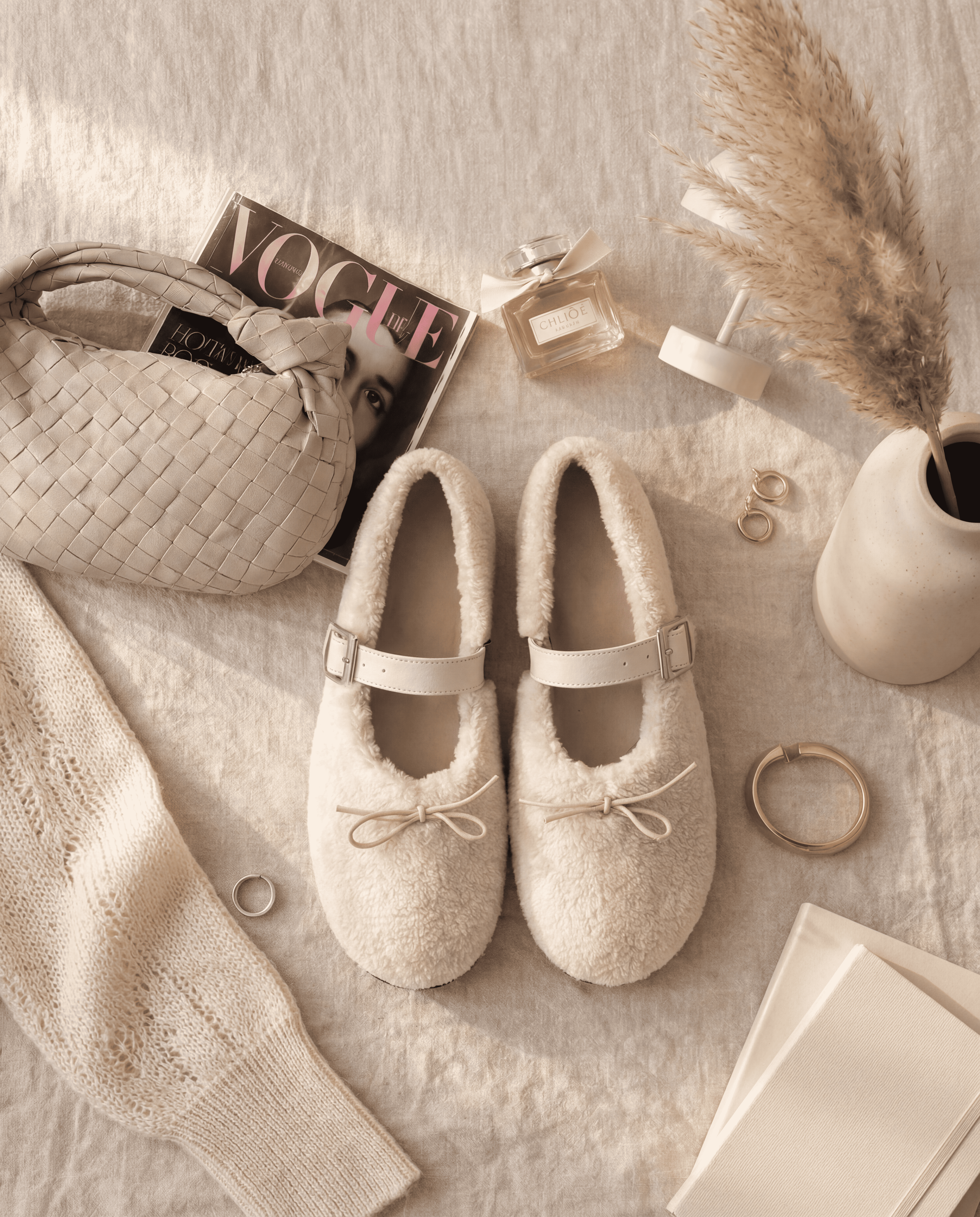 FLUFFY Ballet Flats — White Eco Fur