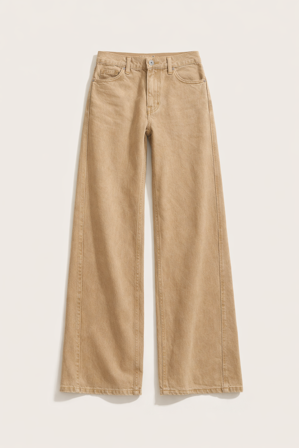 Wide-Leg Beige Jeans with Front Seam
