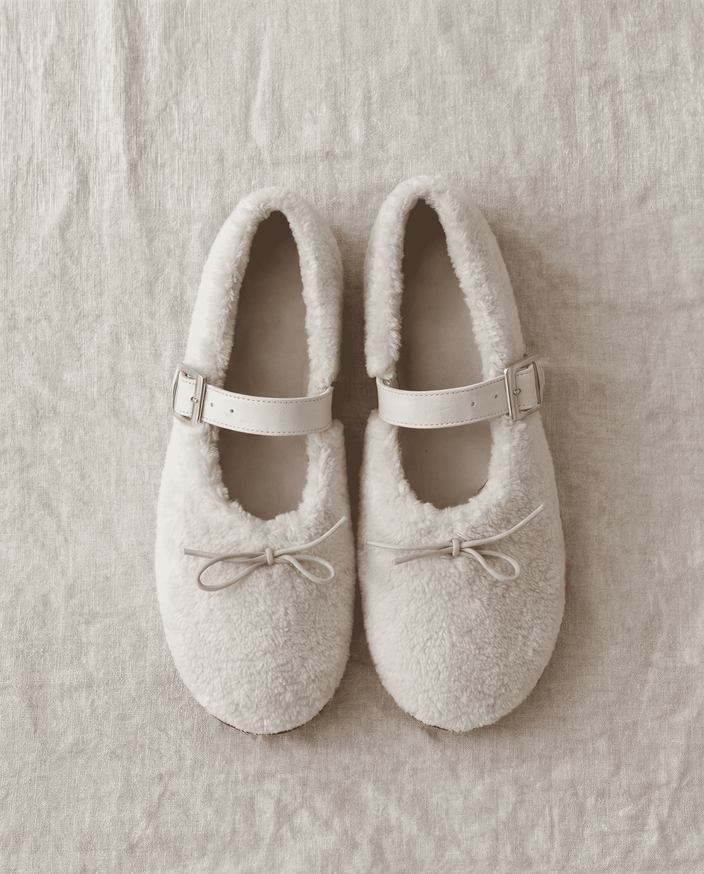 FLUFFY Ballet Flats — White Eco Fur