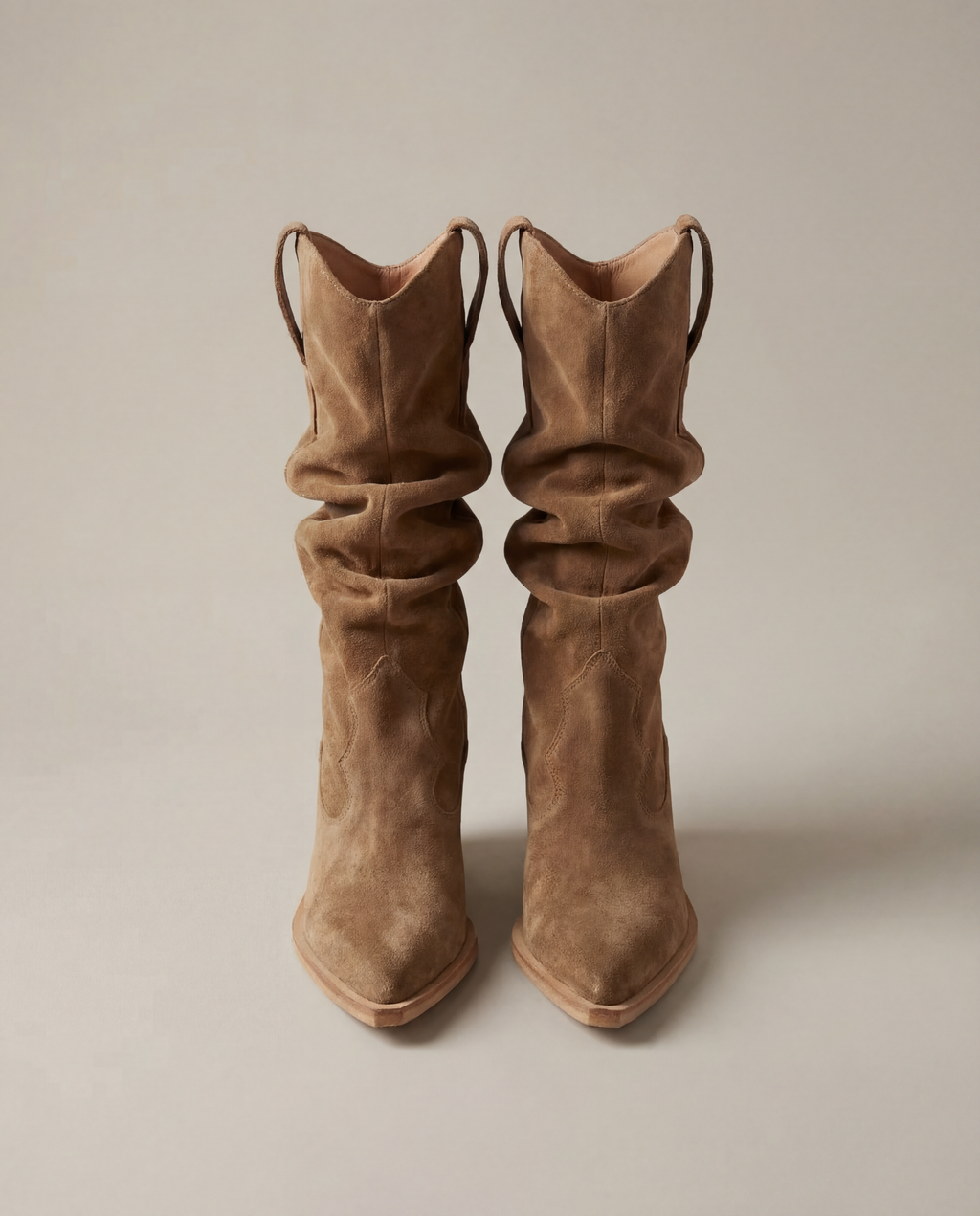 SANDRA Suede Cowboy Boots — Beige