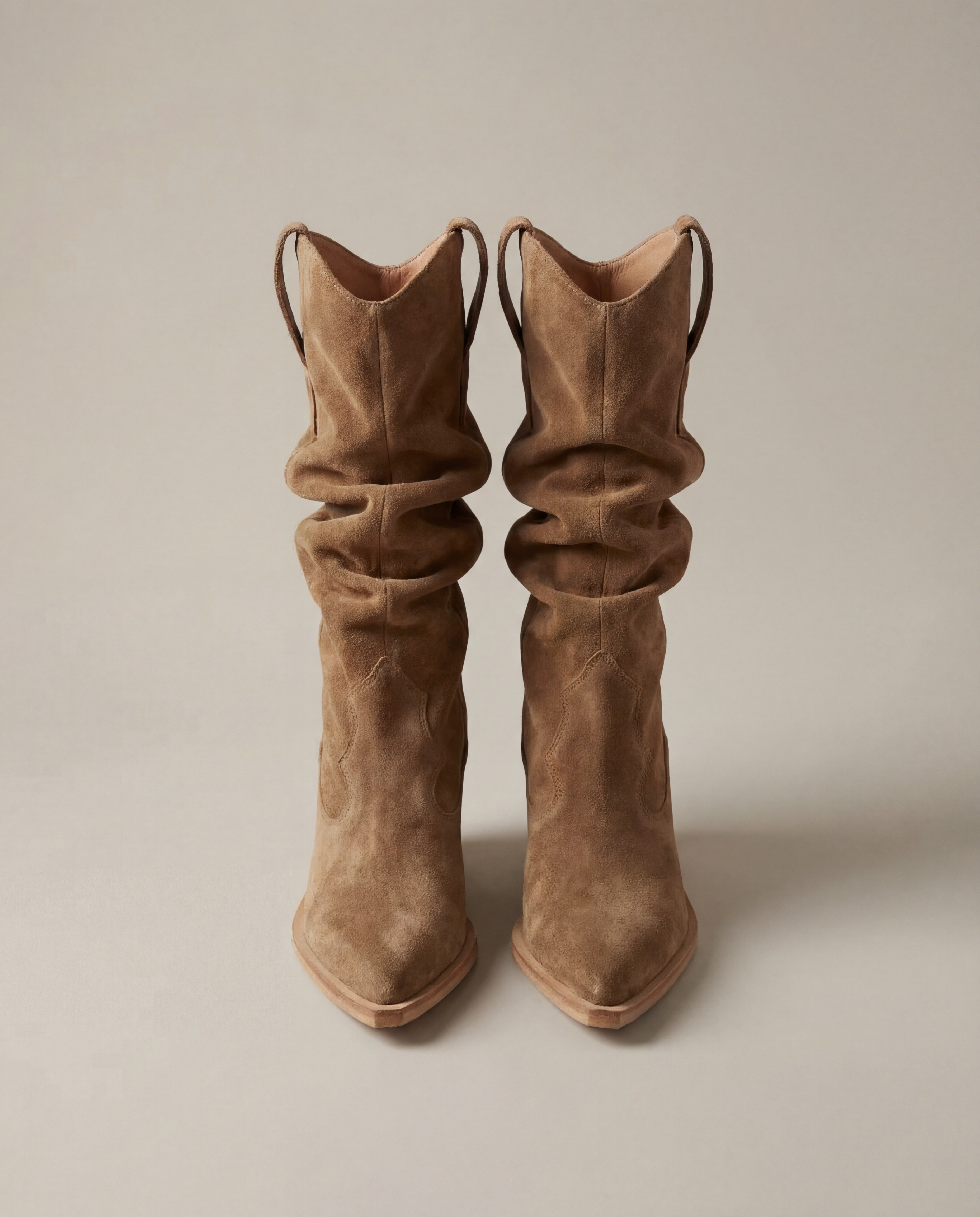 SANDRA Suede Cowboy Boots — Beige