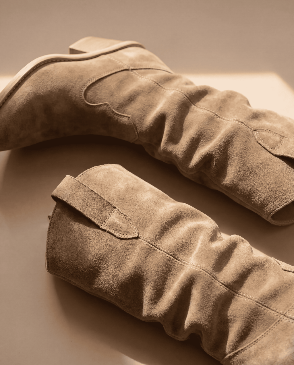 SANDRA Suede Cowboy Boots — Beige