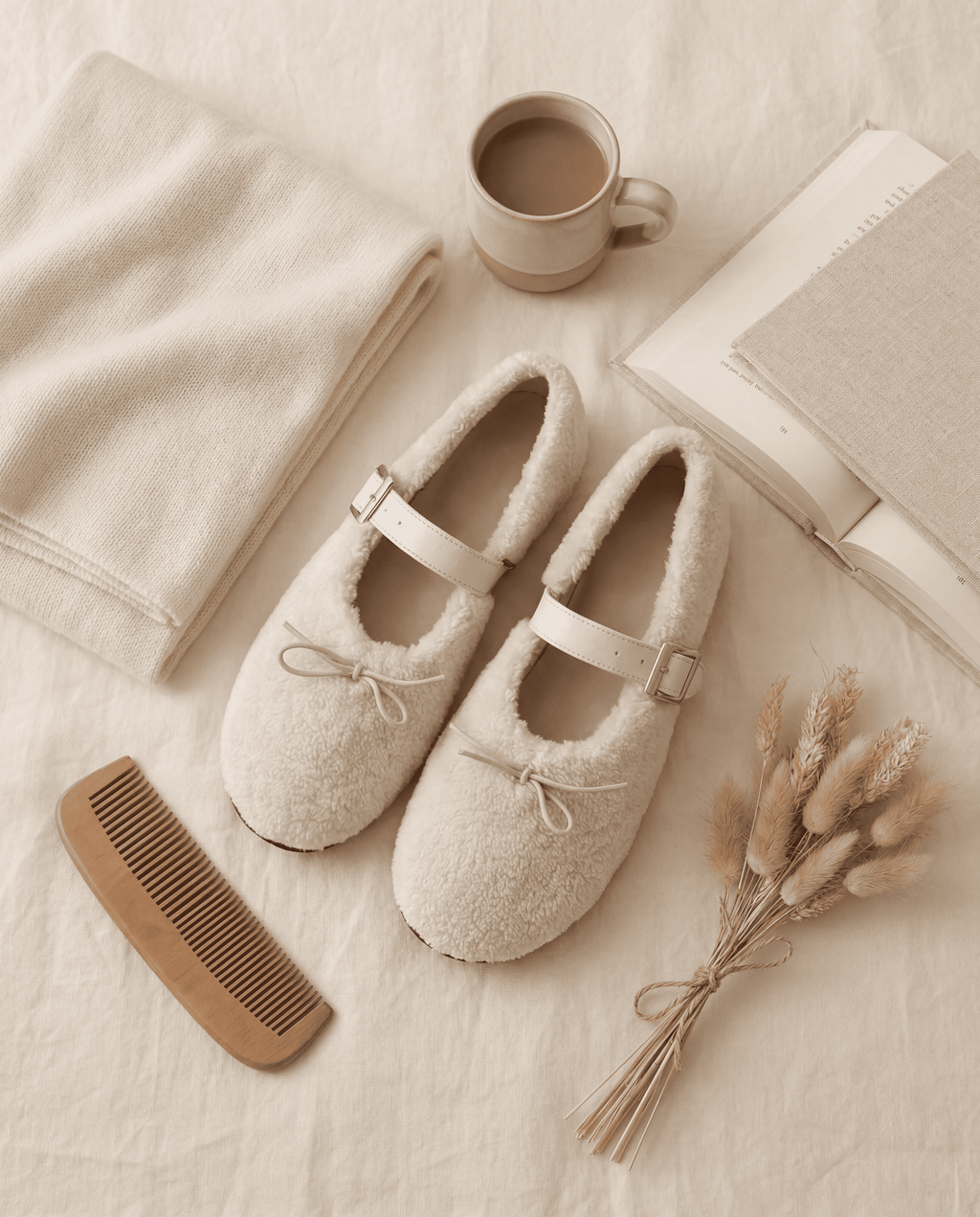 FLUFFY Ballet Flats — White Eco Fur