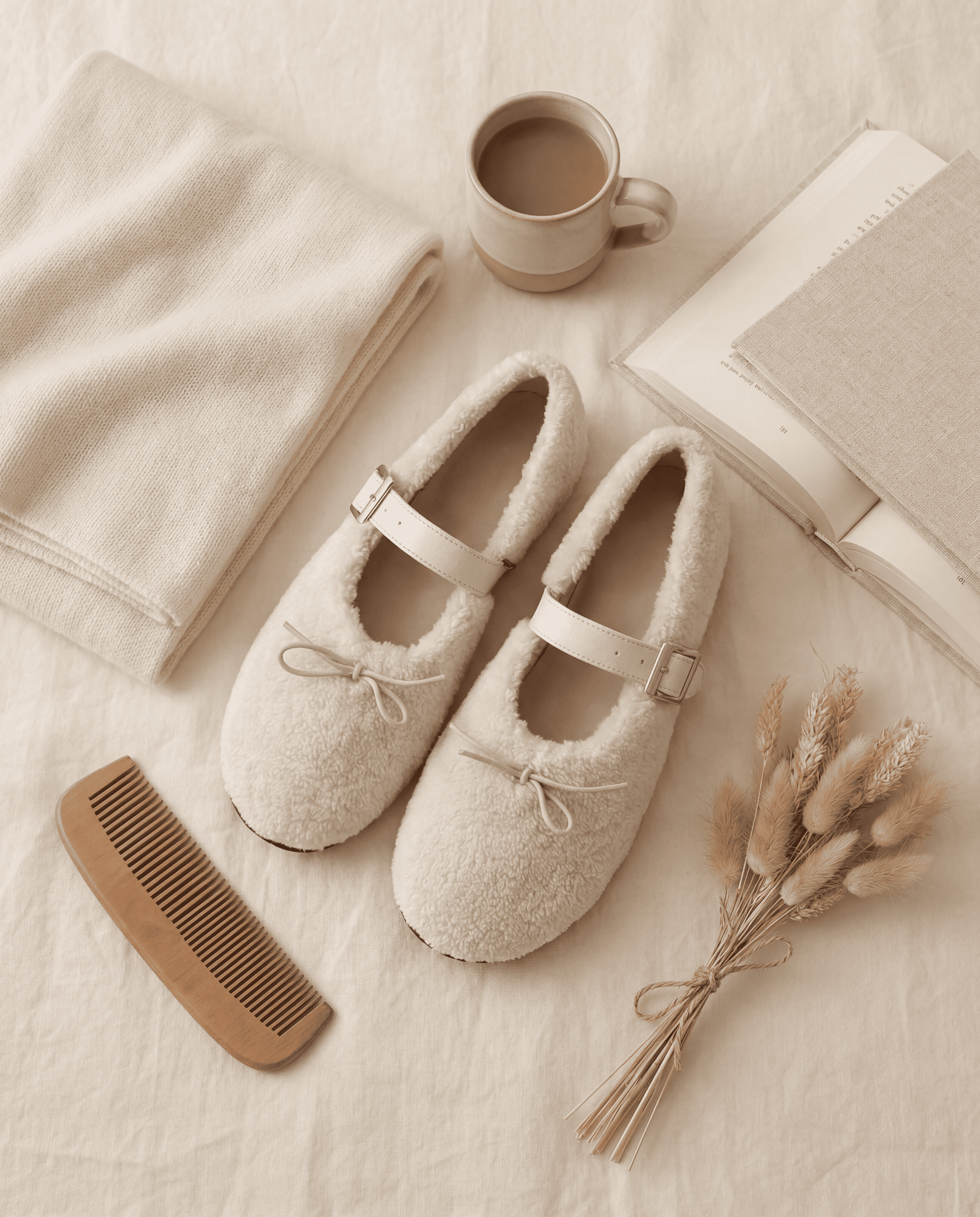 FLUFFY Ballet Flats — White Eco Fur