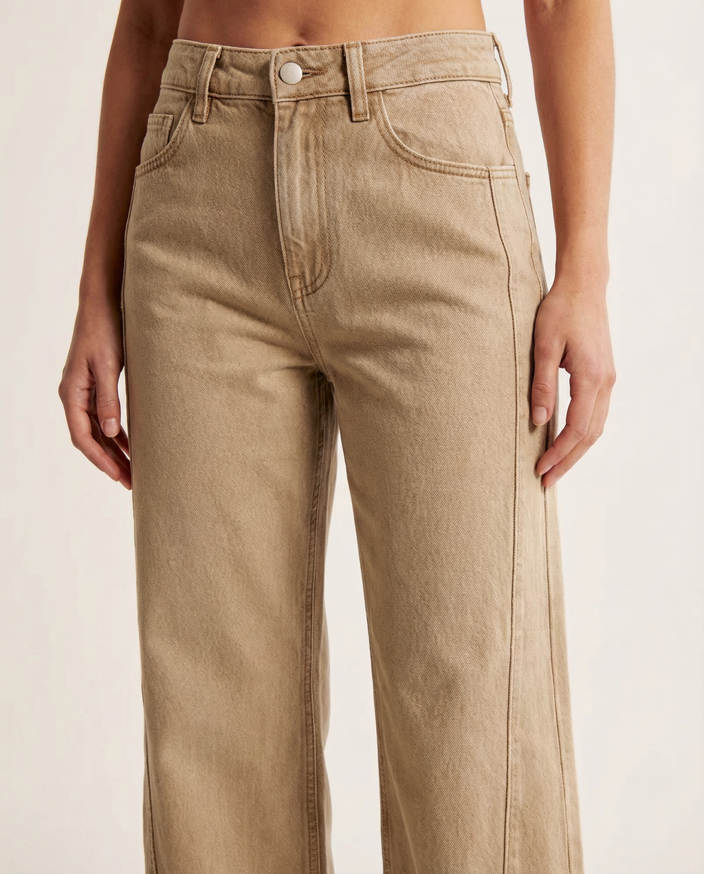 Wide-Leg Beige Jeans with Front Seam