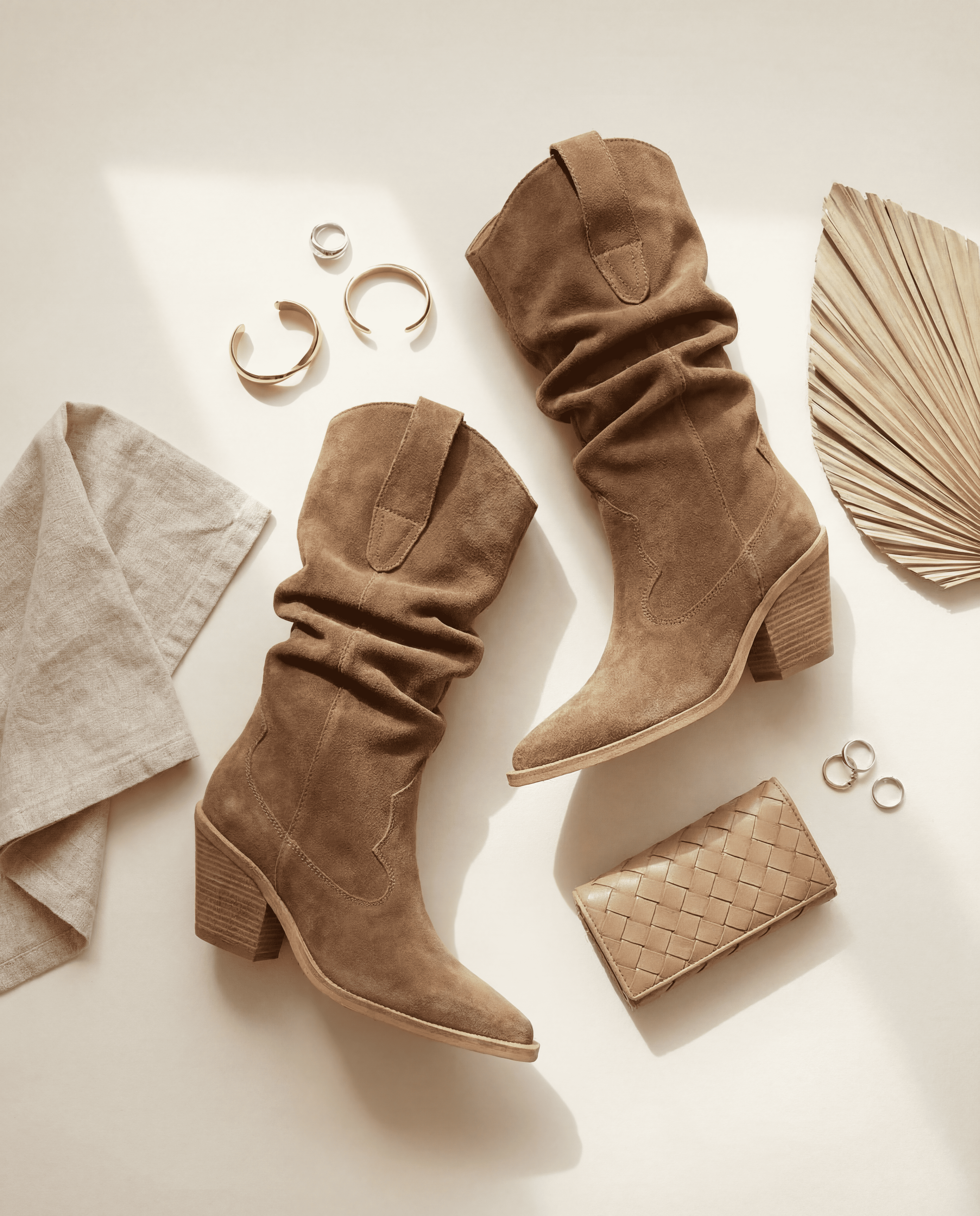 SANDRA Suede Cowboy Boots — Beige