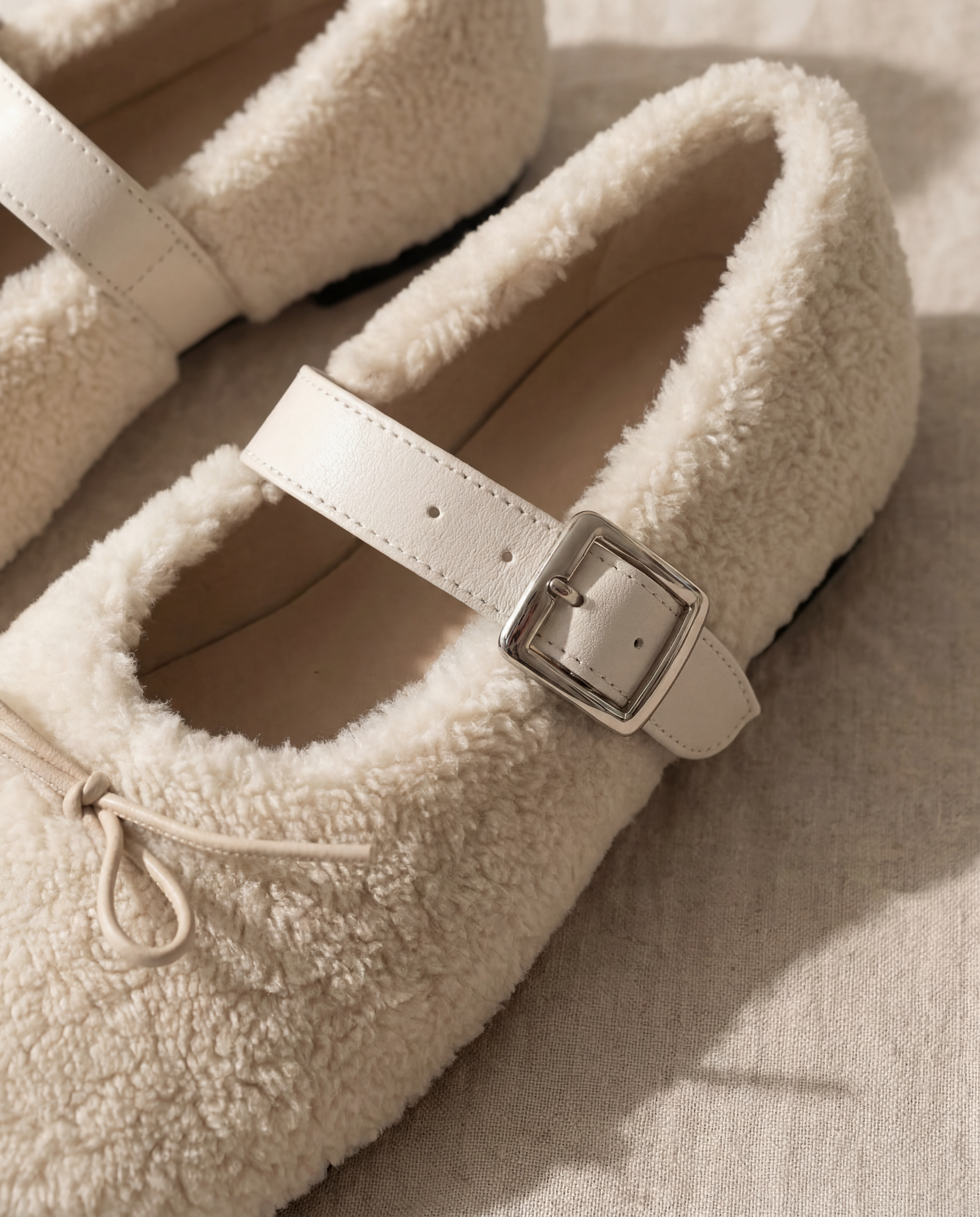 FLUFFY Ballet Flats — White Eco Fur