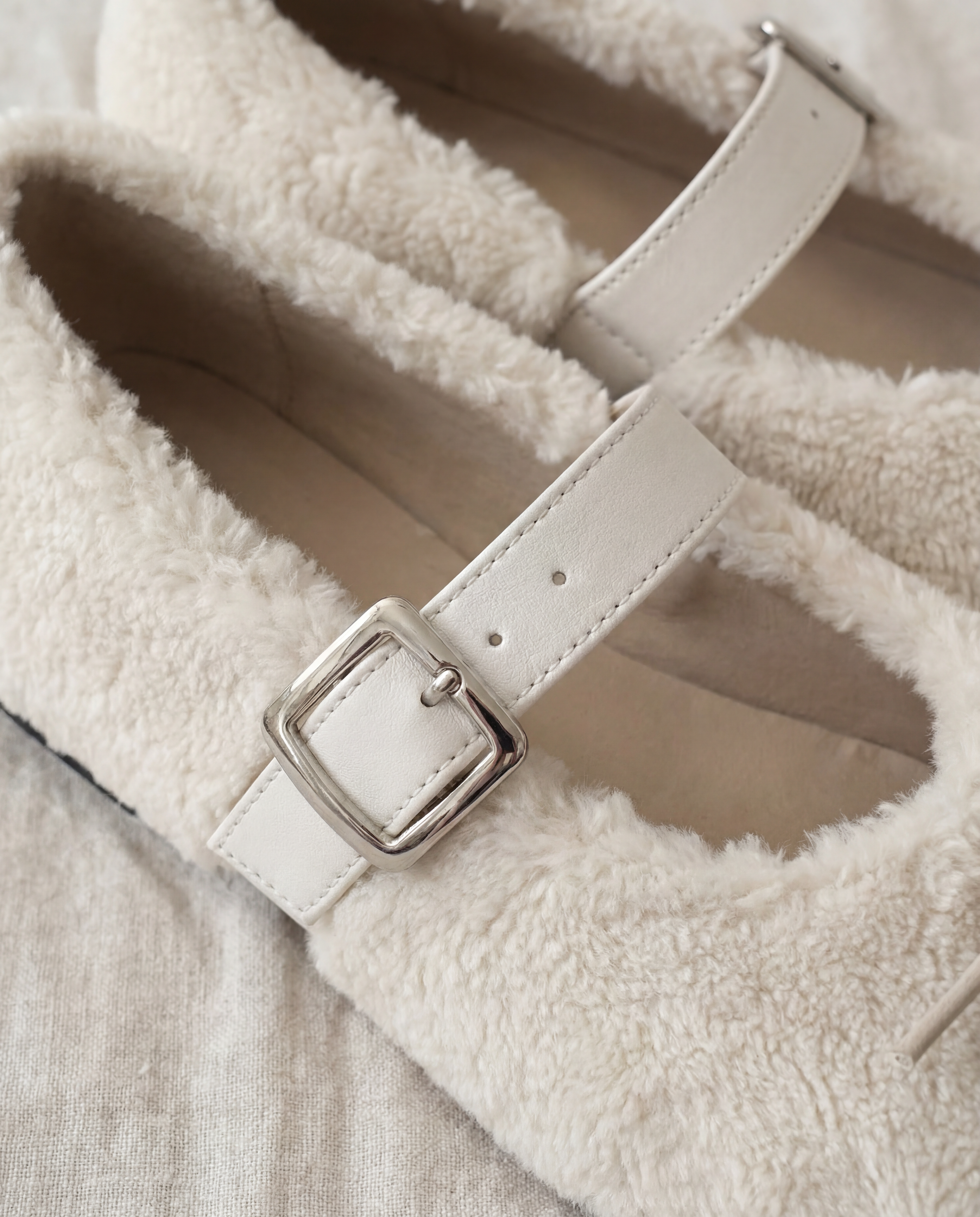 FLUFFY Ballet Flats — White Eco Fur
