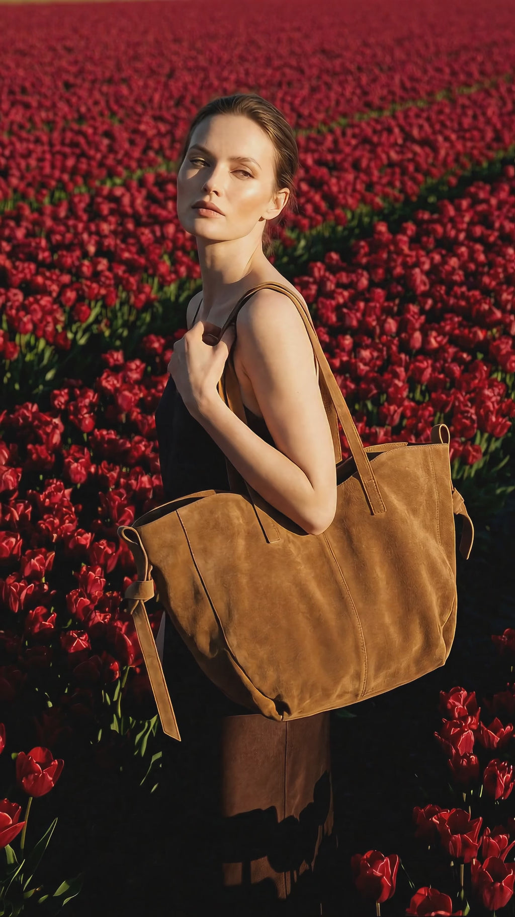 DIVA Leather Shopper Bag — Camel