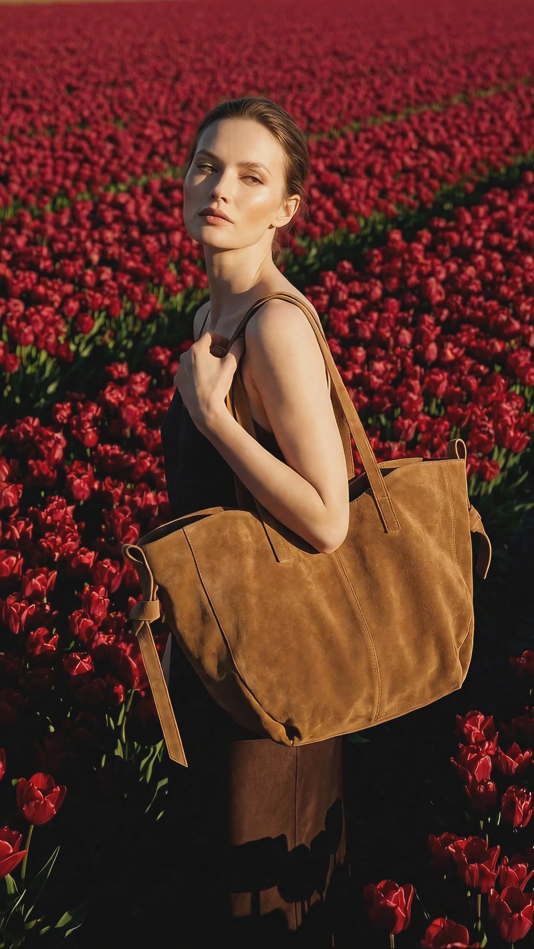 DIVA Leather Shopper Bag — Camel