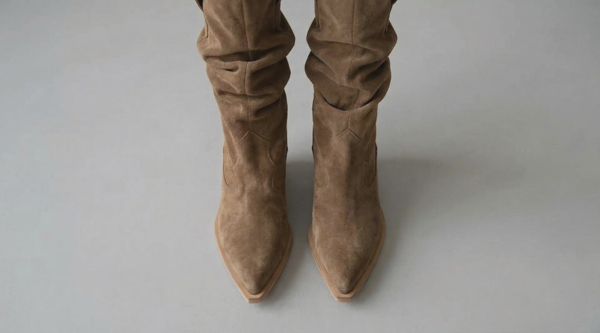 SANDRA Suede Cowboy Boots — Beige