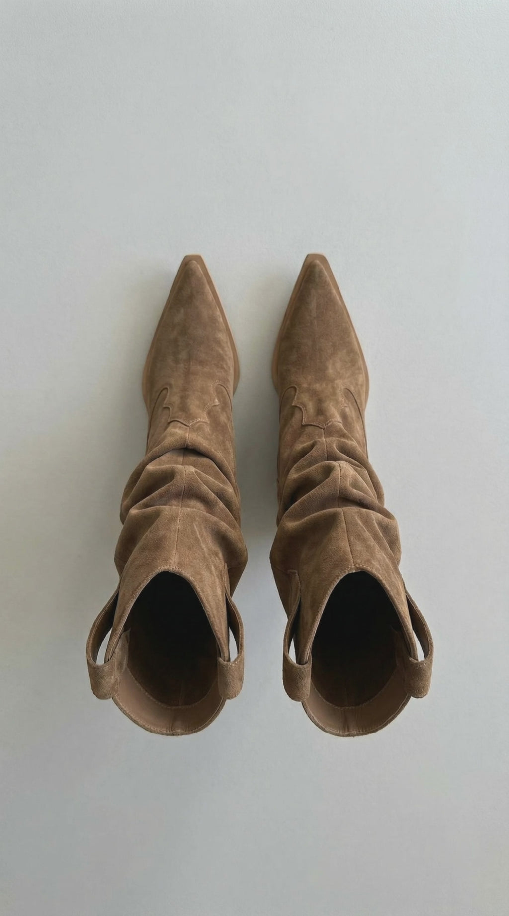 SANDRA Suede Cowboy Boots — Beige