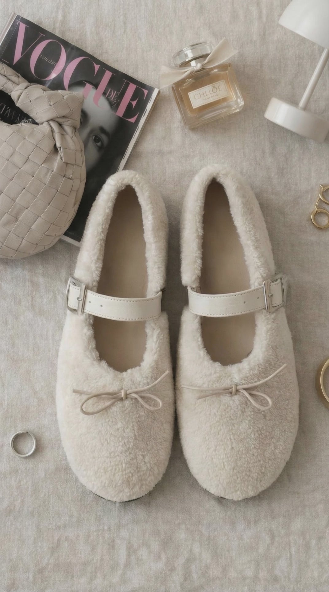FLUFFY Ballet Flats — White Eco Fur