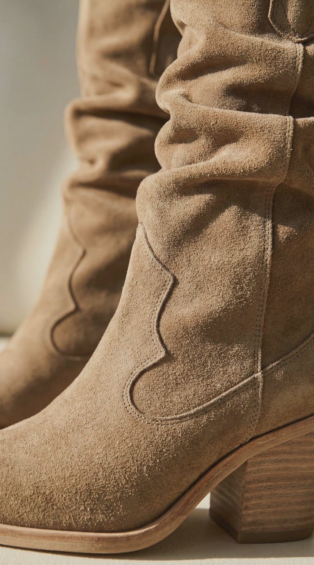SANDRA Suede Cowboy Boots — Beige