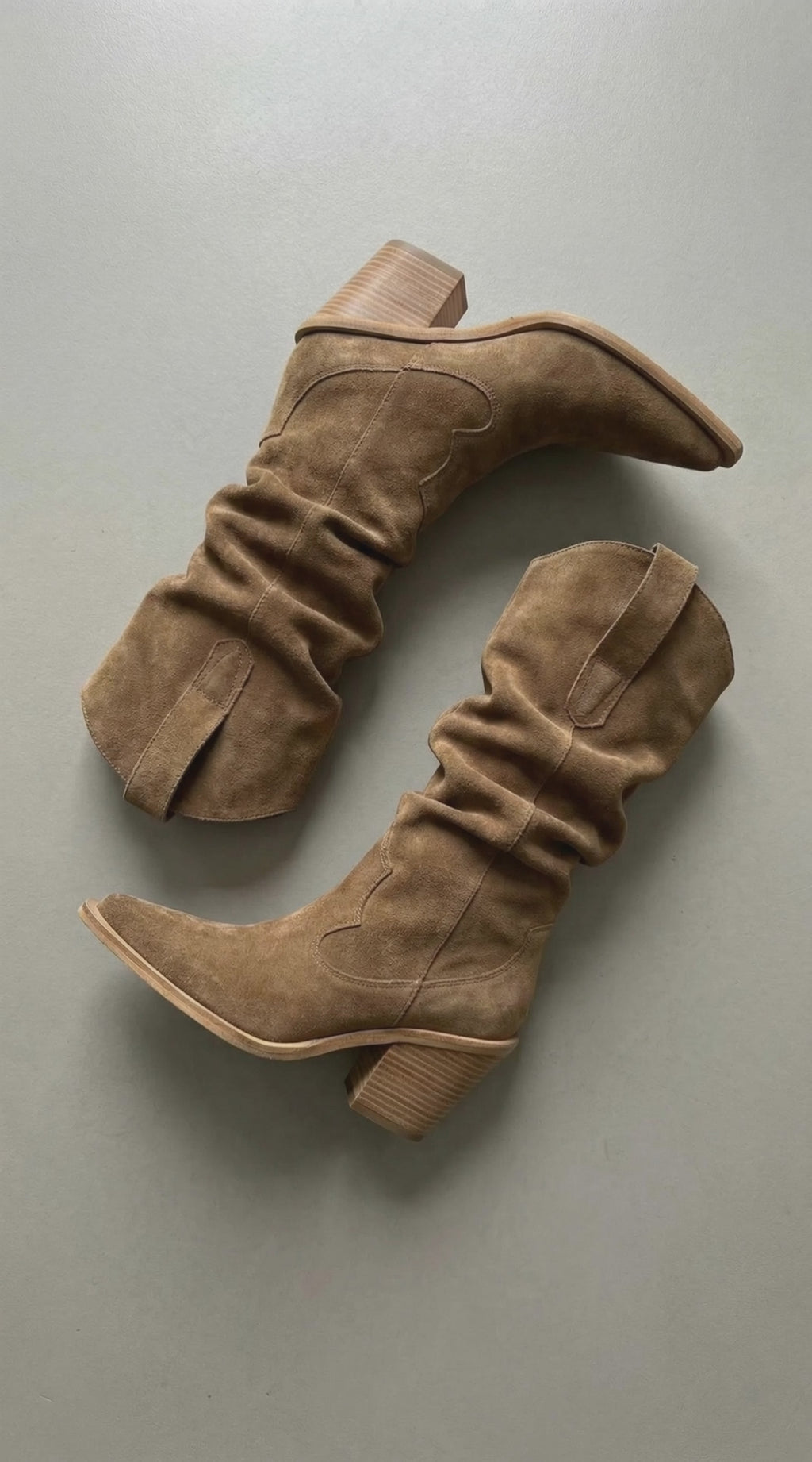 SANDRA Suede Cowboy Boots — Beige